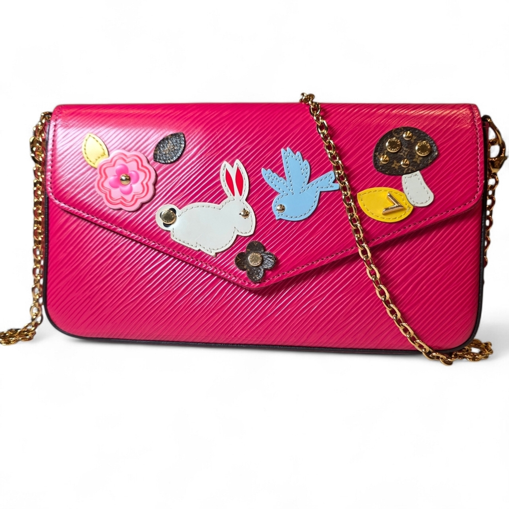 Louis Vuitton Limited Edition Felicie Pochette Red Epi Animal Print Bunny Bird - Picture 4 of 16